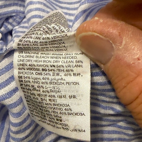 H & M Linen Blend Premium Selection Blue Striped Puff Sleeve Blouse NWT S - Picture 9 of 11